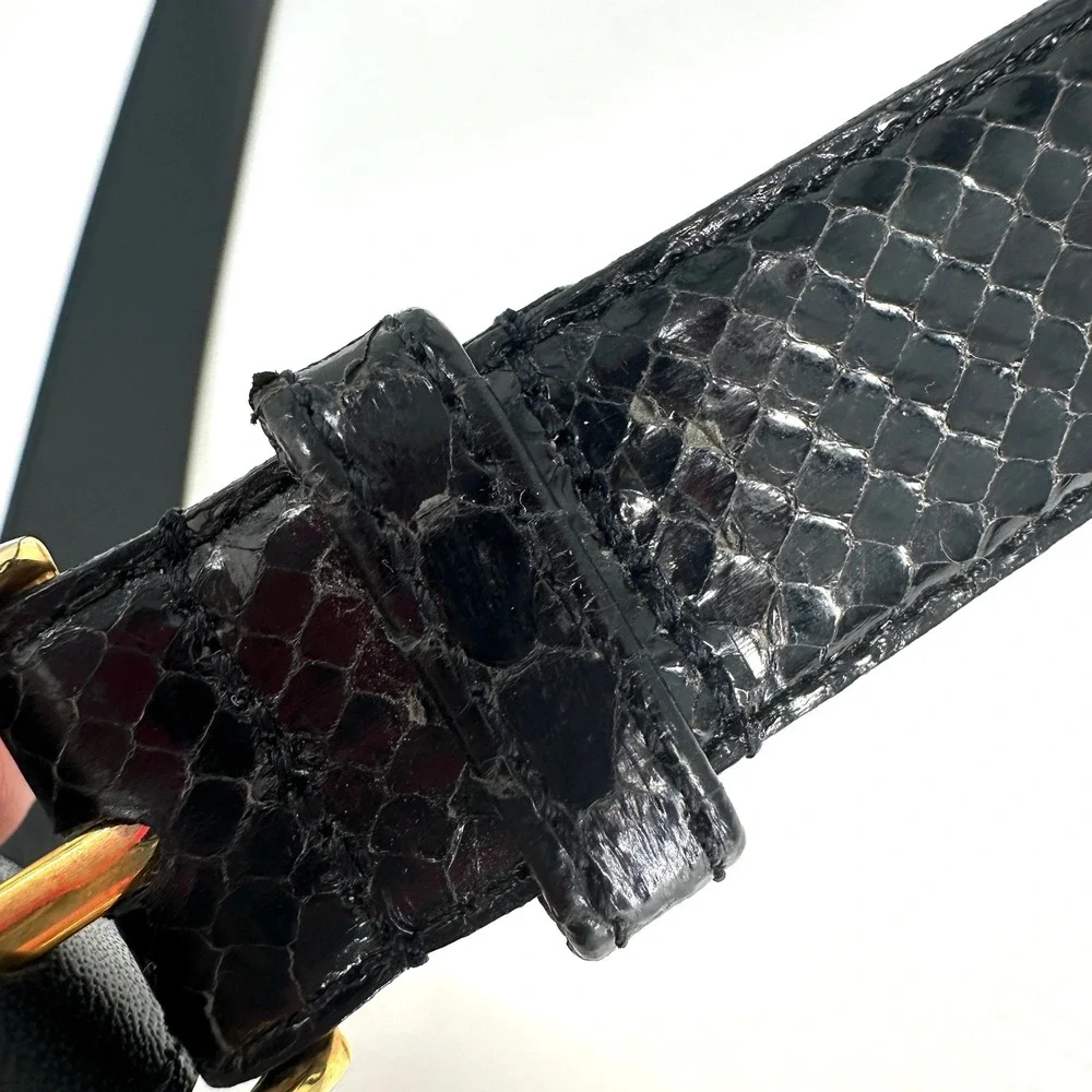 Men's Genuine Snake Skin Black Belt Gold Tone Buckle Size 38/95 Unisex‎